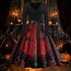 Women's Vintage Long Sleeve Halloween Print V-Neck Flared Dress for Party