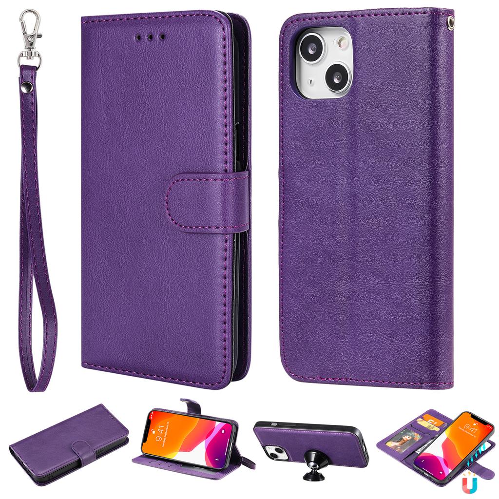 For iPhone 15 Case 2 in 1 Detachable Magnetic Leather Wallet Mobile Cover with Strap