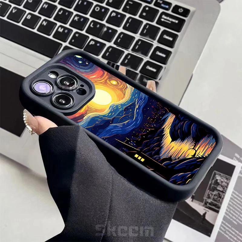 VanGogh Oil Painting Starry Sky Phone Case For iPhone 16 Pro Max 15 14 13 12 11 Pro Max XS X XR 7 8 Plus Shockproof Cover
