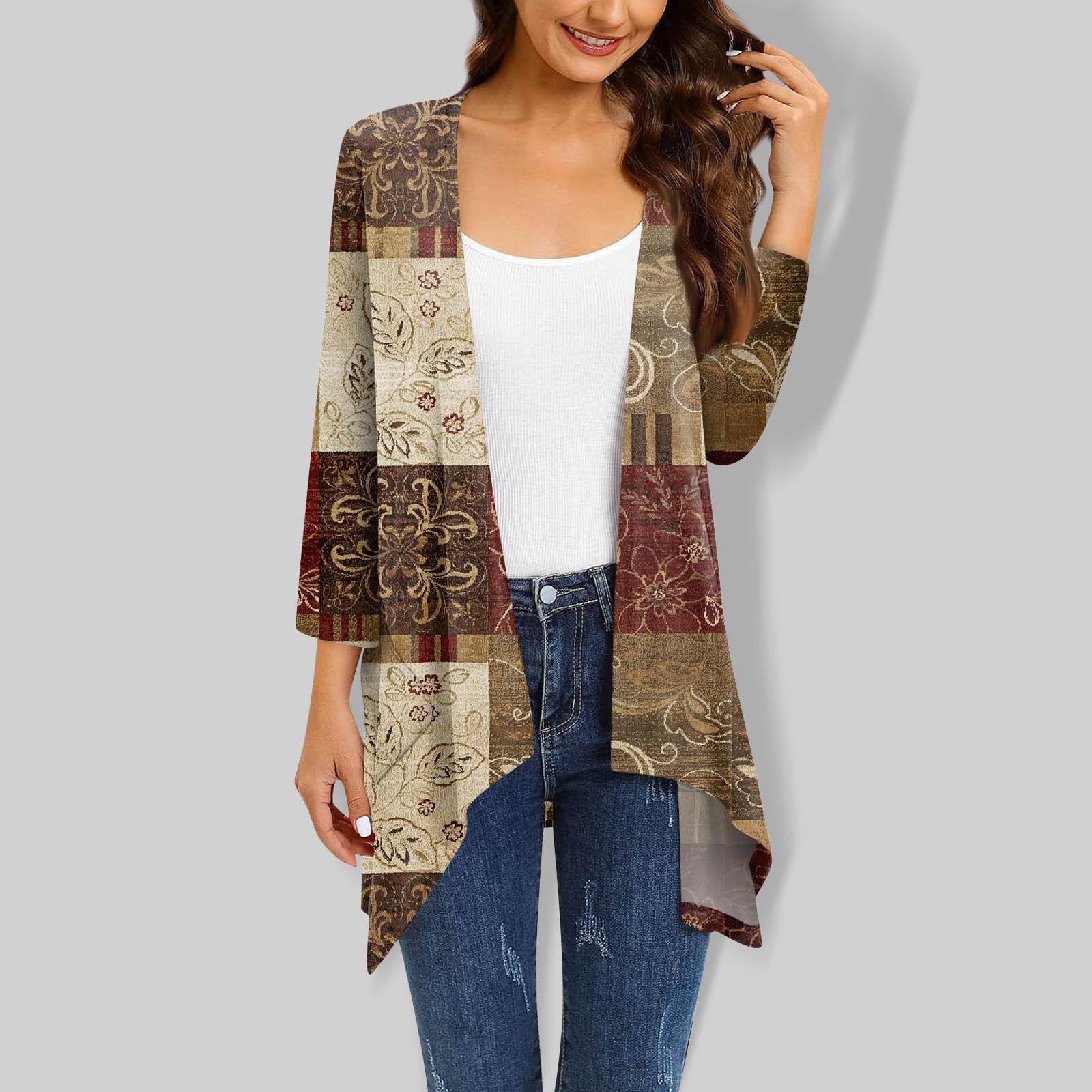 

Женский топ с рукавом 3/4 в стиле ретро, ​​легкая куртка-кардиган с карманом XXXL коричневый