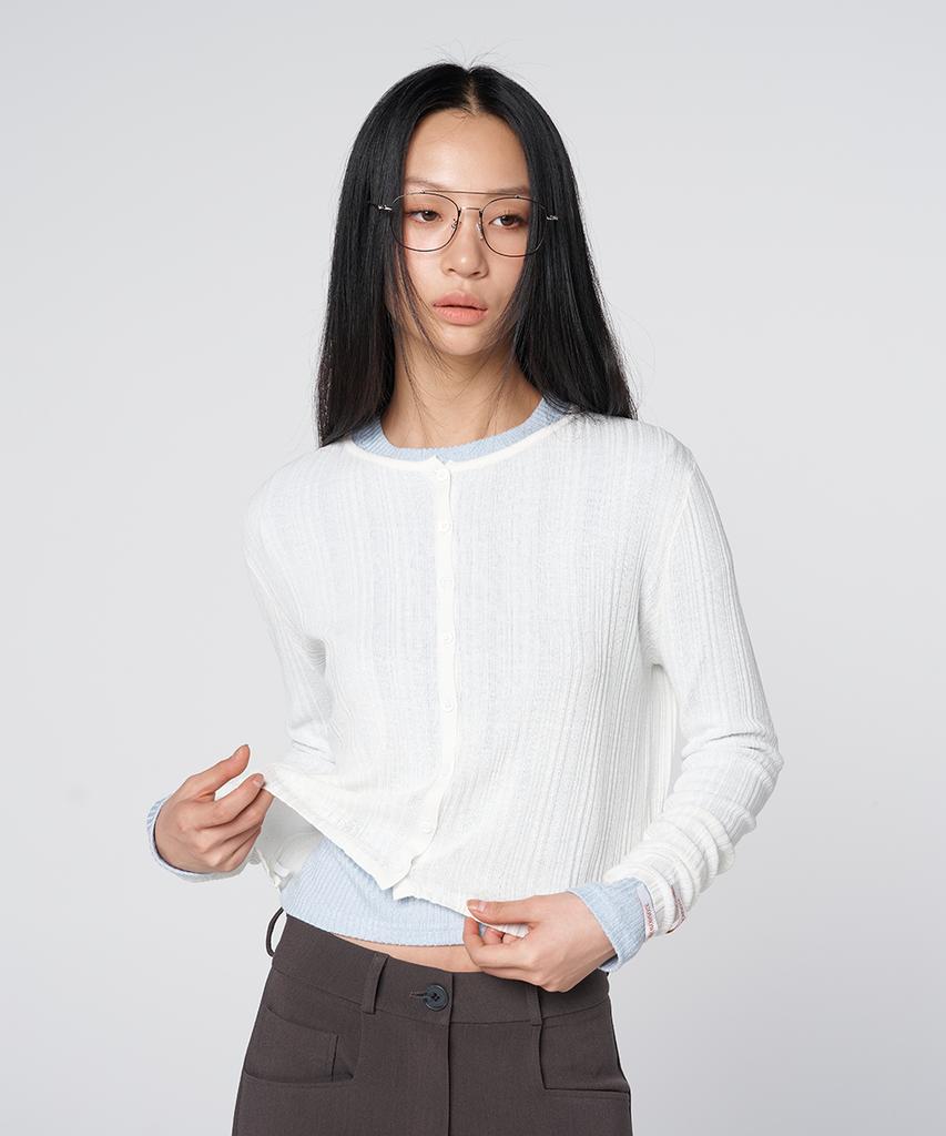 320Showroom Linen Blend Ribbed Short Cardigan Ivory