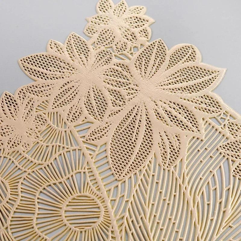 Rechteckige Blattform Tischsets PVC-Matte Hohlgeschnittene Blume Tischsets Vinyl-Platzsets für Esszimmer Küche Restaurant Tischdekoration
