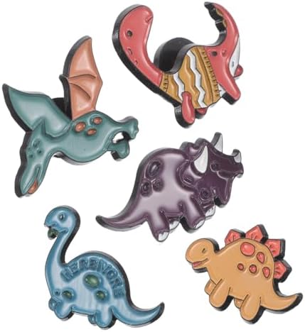 Yardenfun 5 Pack Dinosaur Brooches Alloy Safe Clasp Cute Lightweight Pins for Women Girls Clothing Accessories Random Style