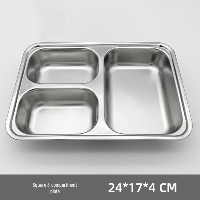 WUHE Stainless Steel 3-Compartment Square Dinner Plate