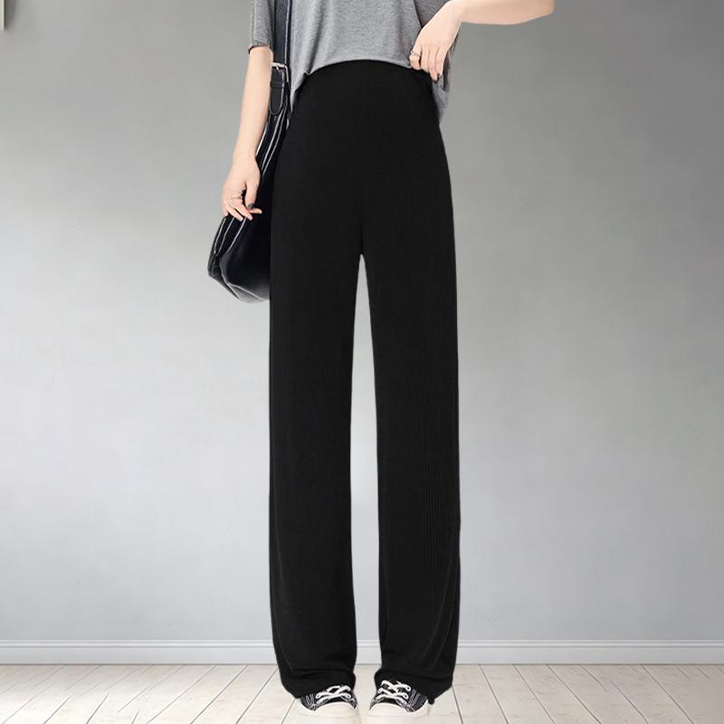 

Summer Maternity Wide-Leg Ice Silk Pants: Lightweight, Belly Support, Loose Fit L чёрный