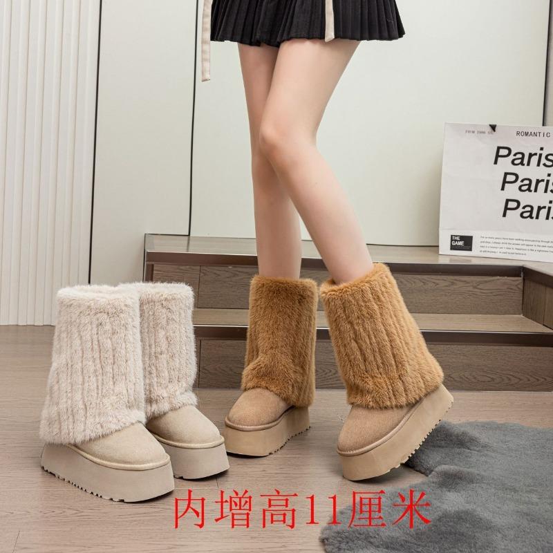 Fashion 11CM Synthetic Leather Flat Autumn Women Ankle Booties Heel Boot Ethnic ZIP Platform Fashion Winter Motorcycle Plush Shoes