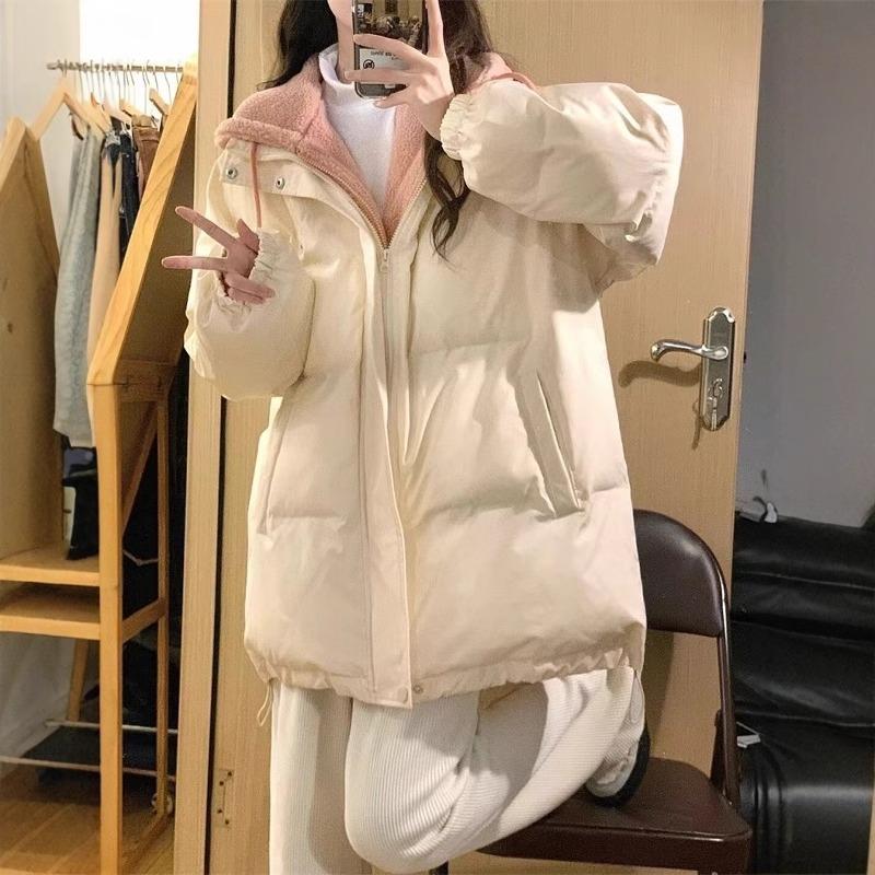 Fake two-piece cotton clothes women's winter 2024 new loose winter clothing lamb wool inner coat versatile women's coat