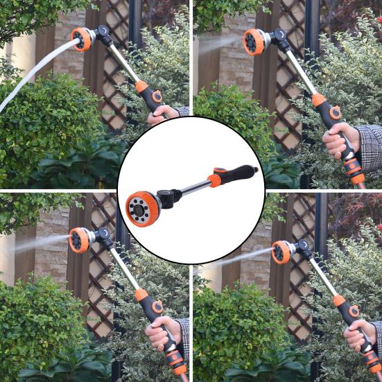 Watering Wand with Button Flow Control 8 Spray Modes Metal Sprinkler Wand Hose Nozzle Sprayer