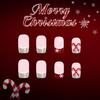 Christmas Party Glittering Fake Nail Short Oval French Styles Snowflake Cane Pattern Easily Wear