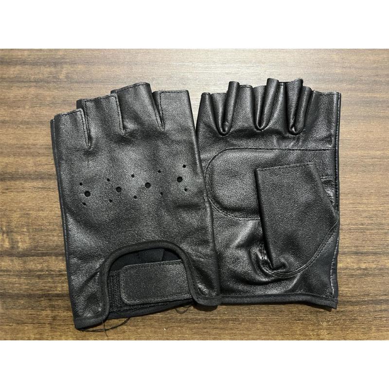 

New sheepskin half-finger sports gloves tactical half-section fitness exercise outdoor riding sunshade leaking finger leather gloves one size fits all чёрный