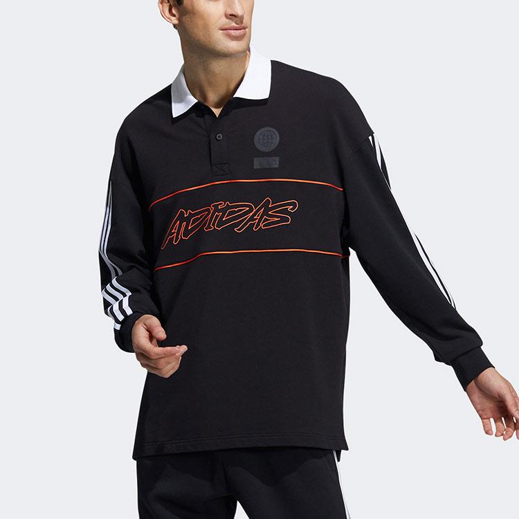 Adidas Performance Logo Print Long Sleeve Polo Shirt Men Tops Black GP0893