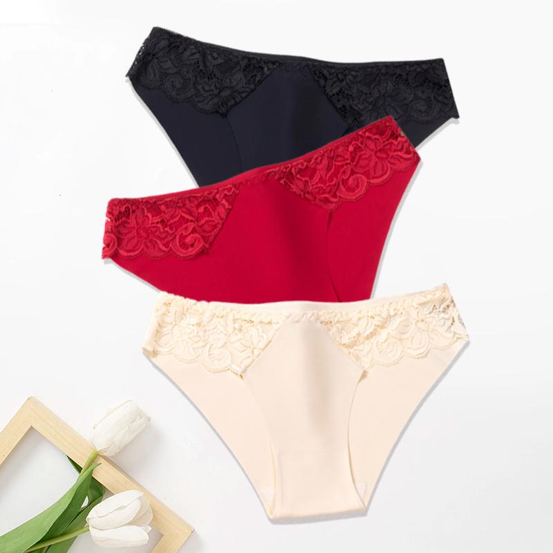 3Pcs/Set Lace Woman Panties Silk New Female Underwear for Woman Seamless Solid Lingerie Panties 3Pcs Free Shipping