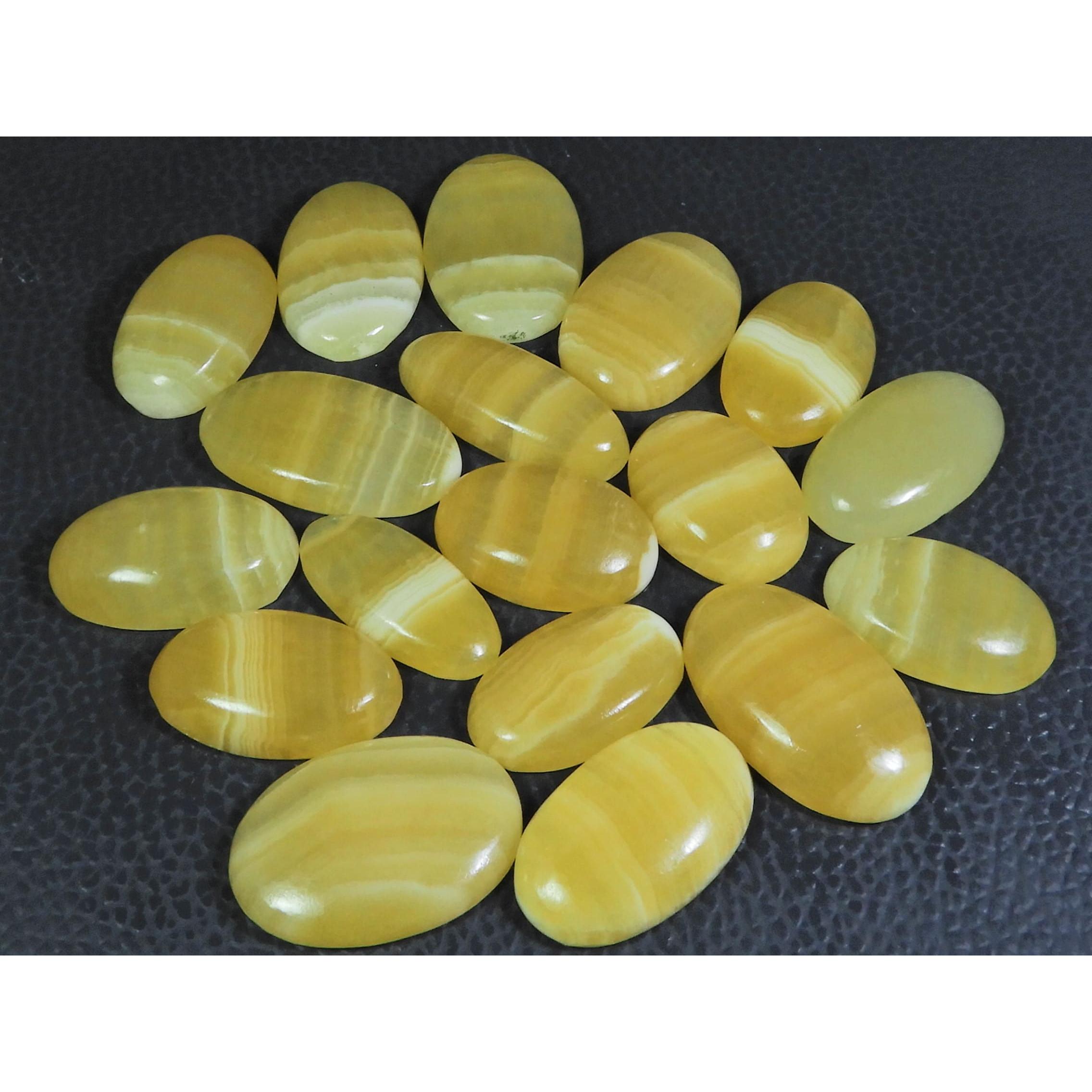 

361Cts. Натуральный желтый кружевной агат овальный кабошон россыпной драгоценный камень 18 шт. лот C-235