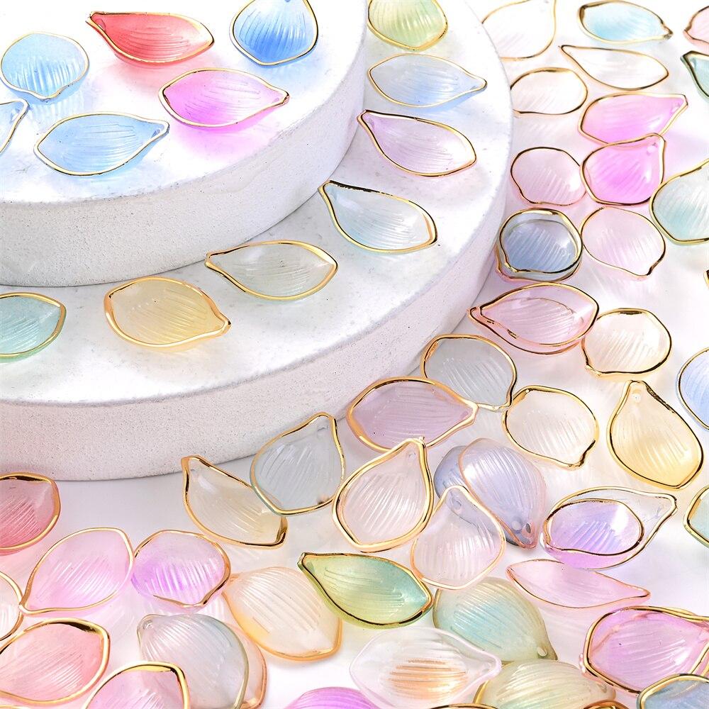 50 pièces Perles Pétales de Fleurs Multicolores Breloques Bord Doré Perles Acryliques Pour Fabrication de Bijoux Pendentif Collier Artisanat DIY