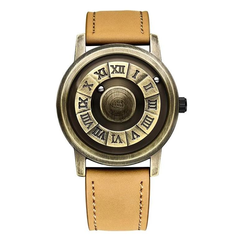 Fashion Leather Watch Men Creative Rolling Pointer Design Watch Men Casual Business Military Men's Quartz WristWatches