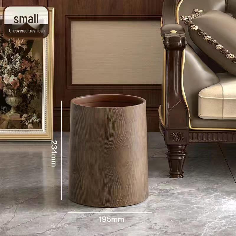 Chinese Style Retro Wood Grain Trash Can – Large Capacity for Home & Office