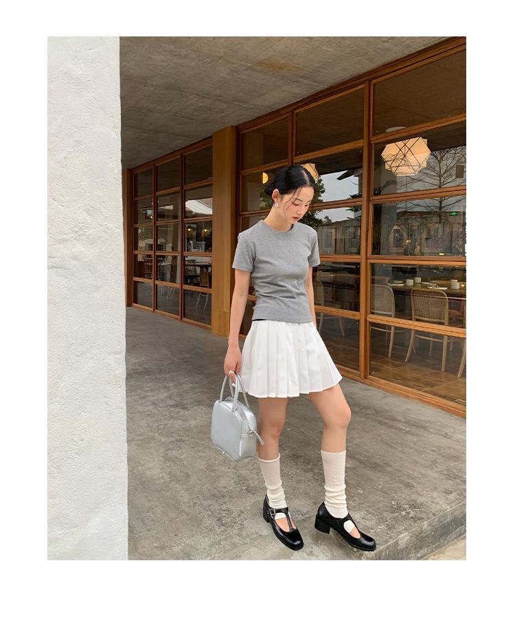 Interpret Beauty Summer 2025 Preppy Pleated A-line Midi Skirt with Drawstring Waist (S5108)