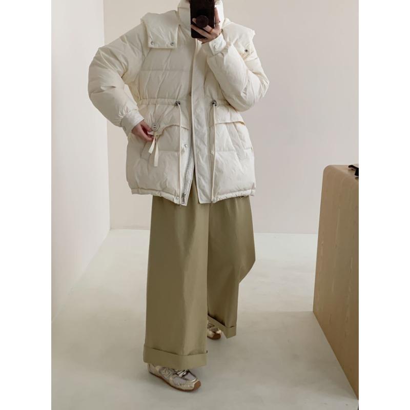 Medium and Long Hooded Down Jacket Women's Winter Fashion Sweet Small Zipper Warm White Duck Down Jacket Tide