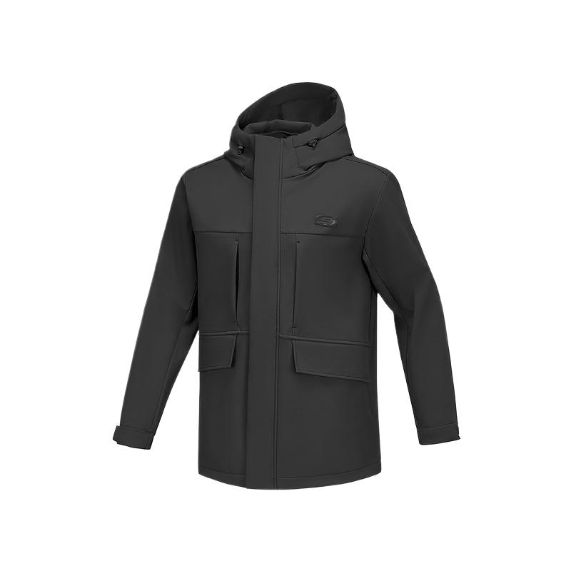 Skechers Basic Sports Series Fleece Casual Comfortable Windproof Warm Hooded Long Sleeve Jacket Men Jackets Carbon-Black P424M122-0018 XL