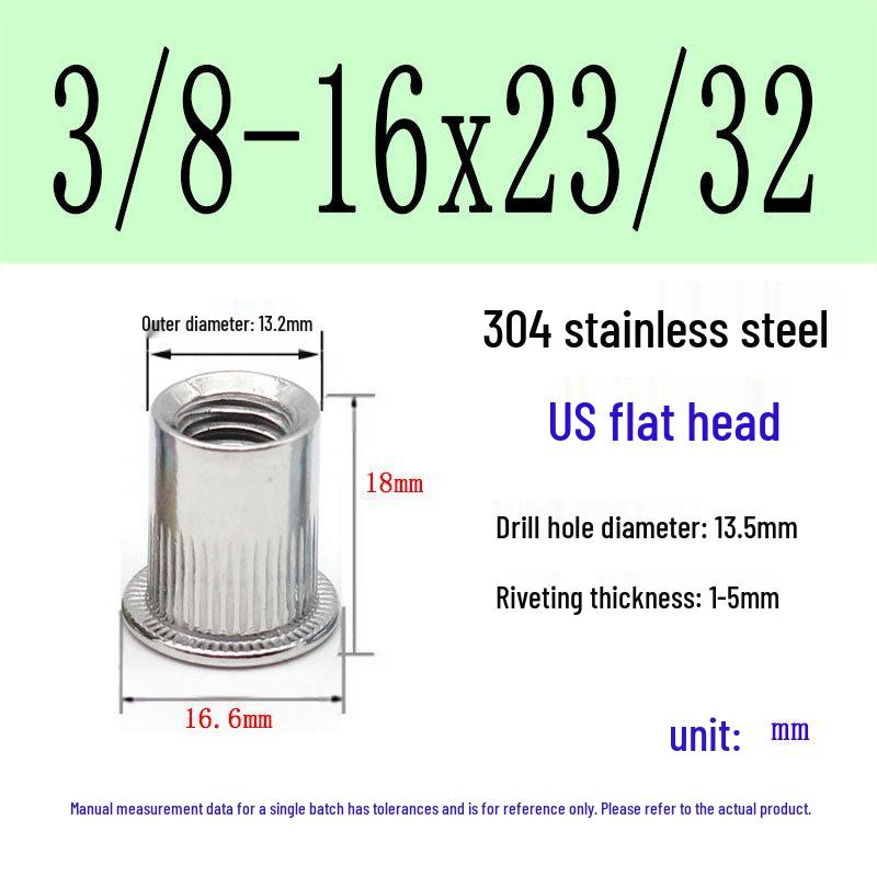 US Standard Flat Head Vertical Knurled Rivet Nut - Aluminum Alloy/Stainless Steel/Galvanized