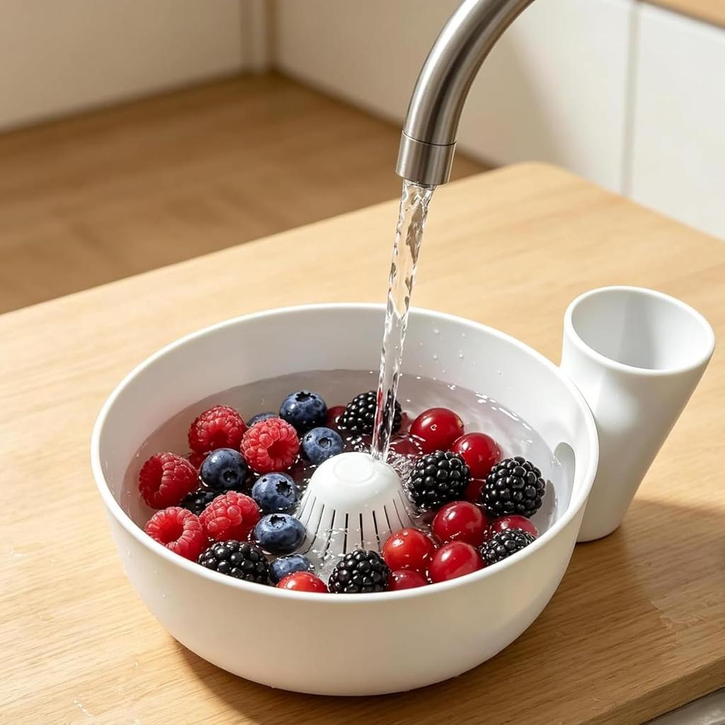 3D-Printed Hydro Bowl: Automatic Fruit Washer Spinner with Built-In Strainer Plastic Salad Spinner Bowl for Vegetable Cleaning Produce Drainer