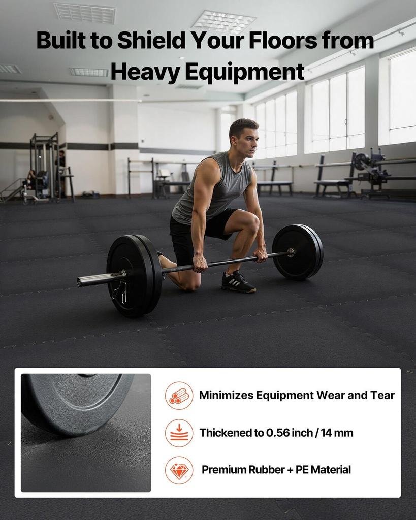 Puzzle Exercise Mat, 24 PCS Fitness Equipment Mats, 610 x 610 x 14 mm, High-Density EVA Foam Gym Mats Set, Interlocking Rubber Soft Tiles, Protective