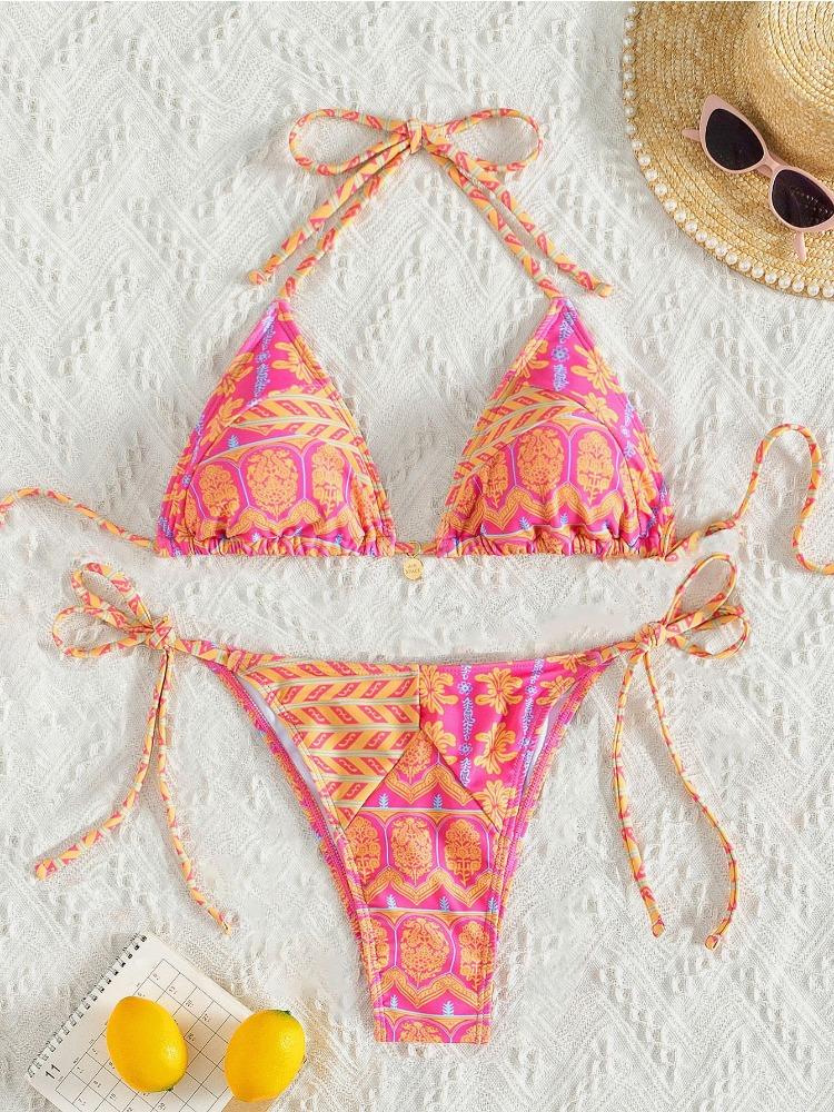 Printed Tie Side Sexy Two Piece Bikini Swimsuit Elegant Fashion For Beach Vacation