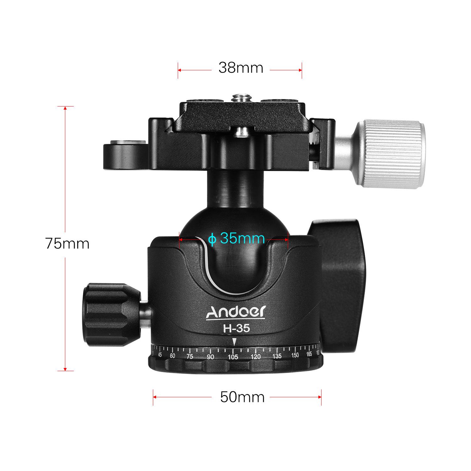 

Andoer H-35 Tripod Ball Head Low Gravity Center Design Panorama Ballhead Mount Adapter U-Groove Max. 15kg/33lbs Load Capacity