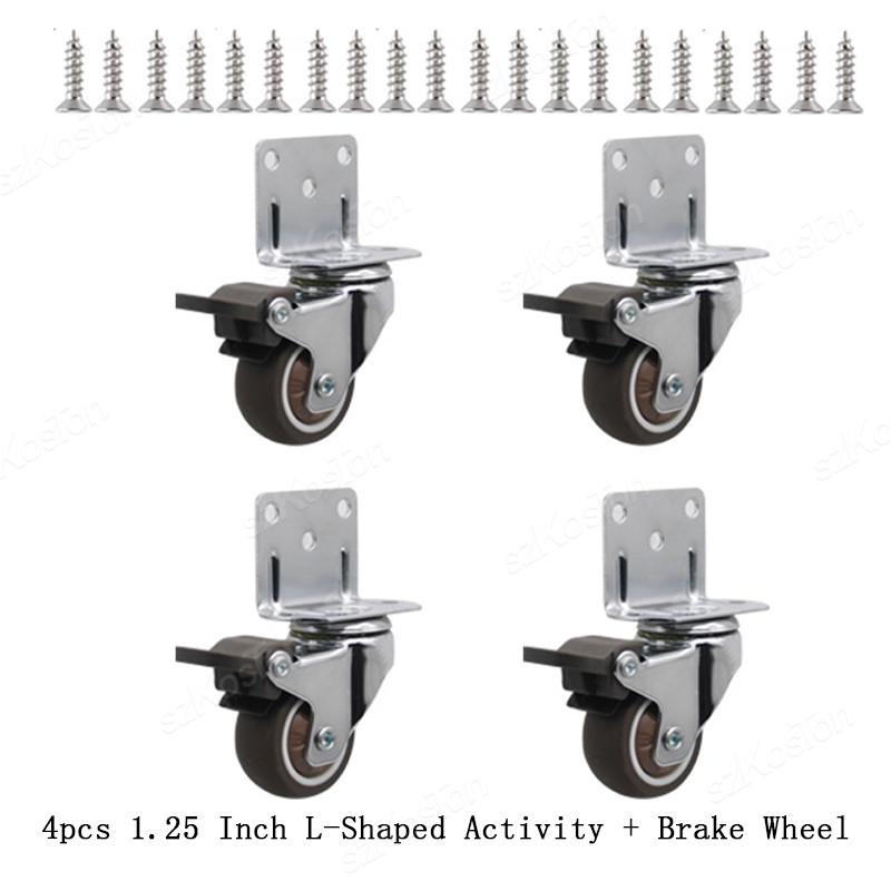 1Pcs L-Shaped Furniture Casters 1-1 inch Crib Casters Cabinet Clamp with Brake Rubber Swivel Caster Furniture Hardware Fittings