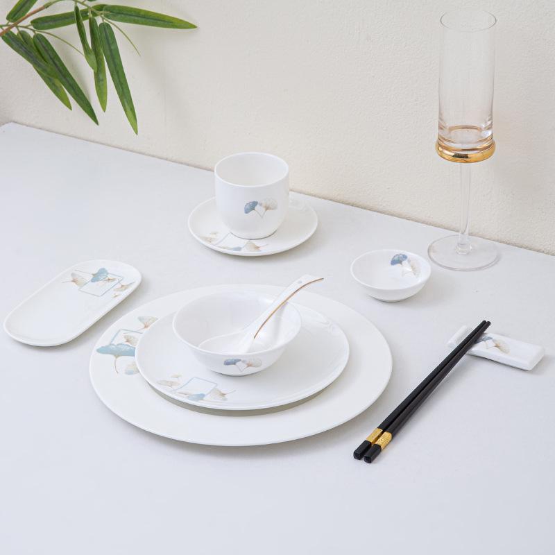 Deluxe Bone China Tableware Set - Three or Four Pieces with Plate, Wing Bowl, and Spoon - Customizable Logo for Hotels, Restaurants, and Clubs.