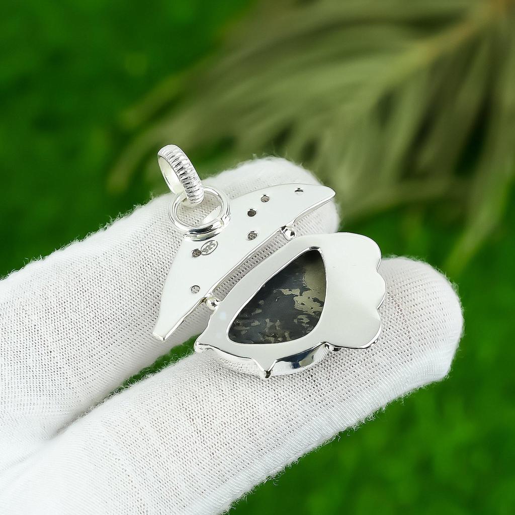 Trillion Pyrite Stone 925 Sterling Silver Wedding Bezel Sister Pendant Jewelry