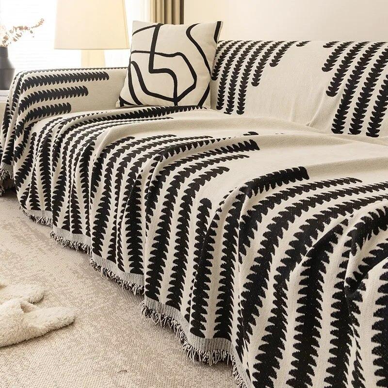 Nordic Sofa Dynepledd Universal Strikket Sofatrekk med dusker Innstil Utendørs pikniktepper Billedteppe til seng