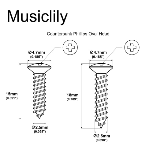 Musiclily Ultra 2.5x15mm+2.5x18mm Stainless Steel Threaded Screws for M-Backer Escutcheon Electric Guitar/Bass, Nickel (Pack of 20)