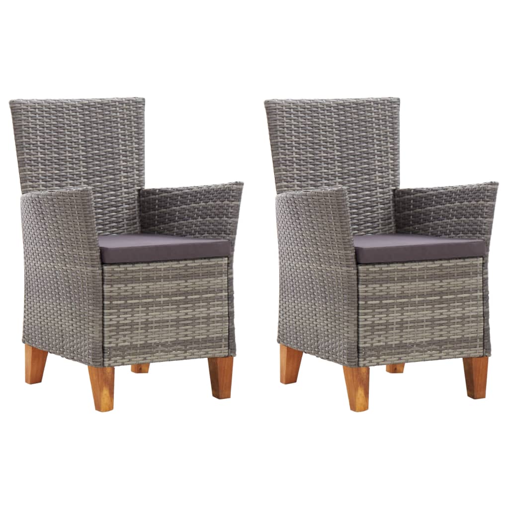 Garden Chairs 2 pcs with Cushions Grey Poly Rattan