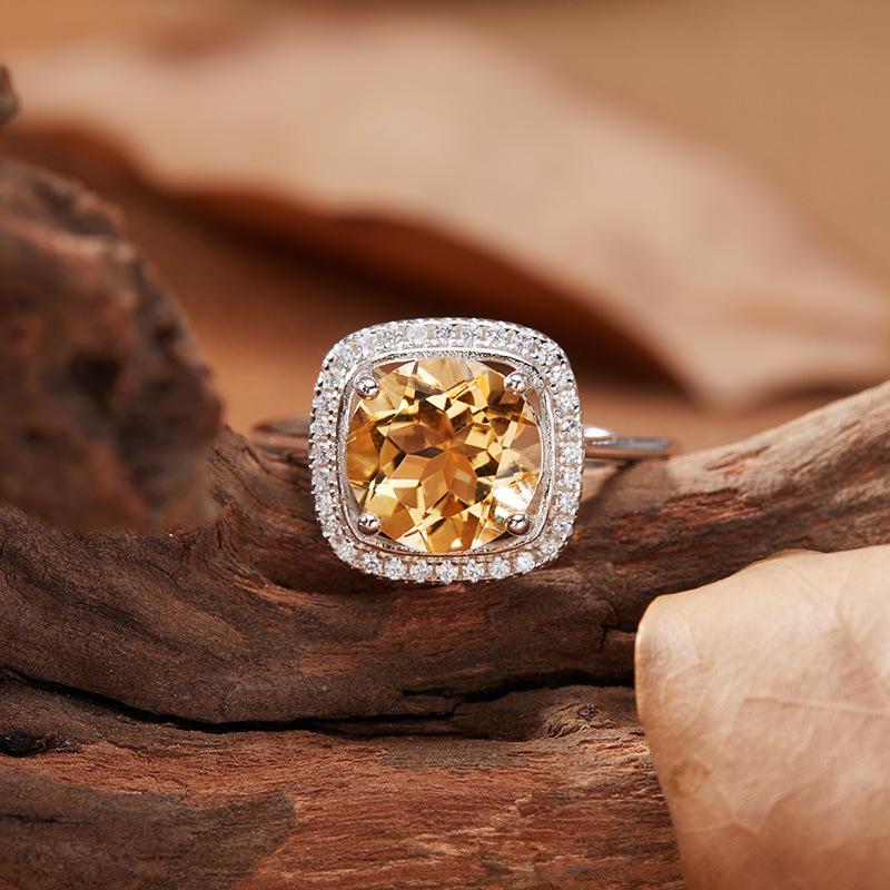 Natural Color Treasure Amethyst Citrine Ring Women'S S925 Sterling Silver Sugar Cube Index Finger Ring Xiaohongshu Model