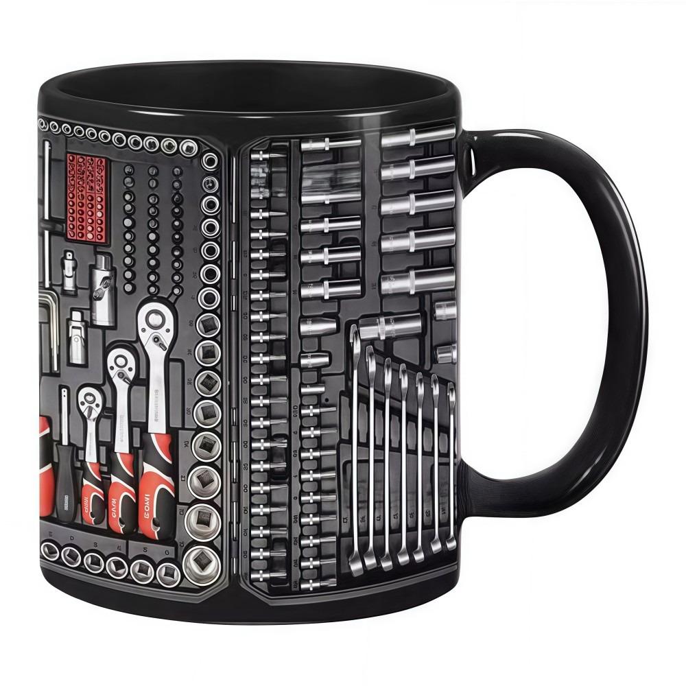 Tool Pattern Design Mechanic Coffee Mug Wrench Pattern Ceramic Flat Print Water Cup 325ML 11oz 2D Creative Tea Cup Gifts for man