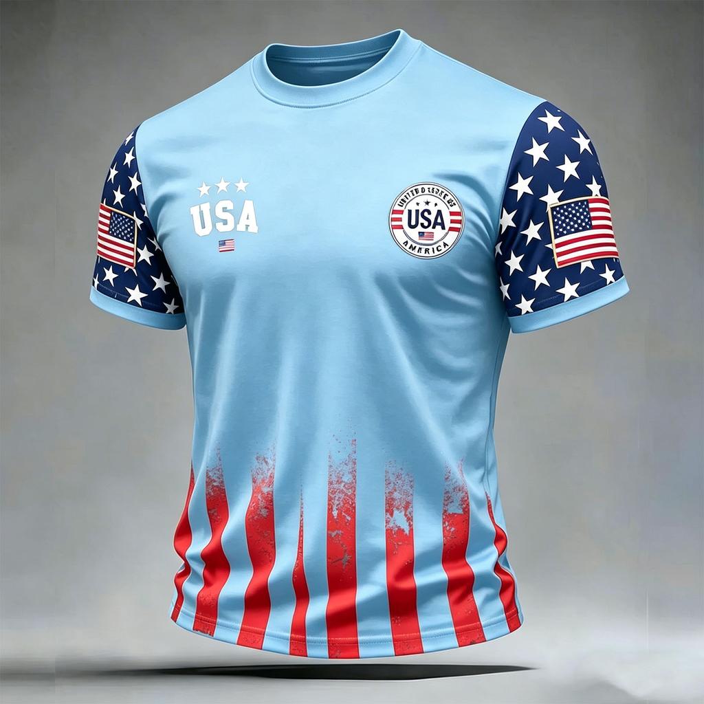Men's Casual Printed Crew Neck Lightweight Breathable Short Sleeve Shirt USA Themed Graphic Design Comfortable Fit