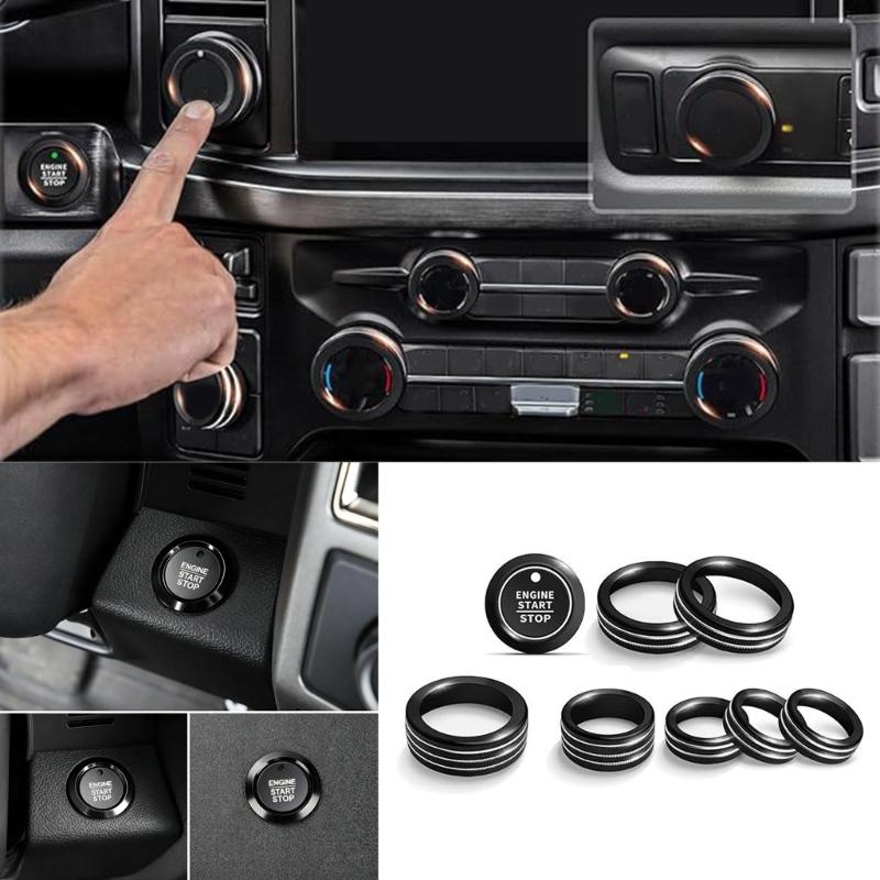 Dashboard Trim Rings, Climate Control Knob Trim Rings, Compatible for 2021-2024 Car F150 , 9 Piece Aluminum Knob Accent Set for Interior New