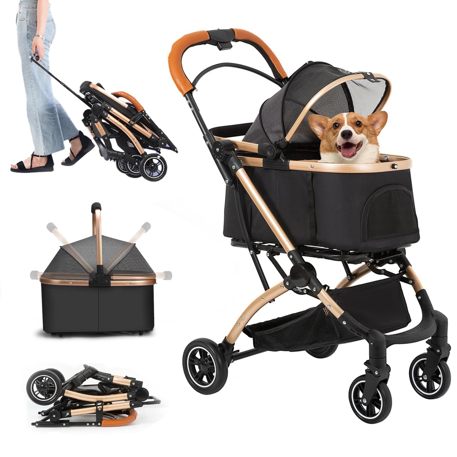 

JZOOOZ Тележка для питомцев с отдельным вращающимся передним колесом, Легкая, Удобная, Большая, Подходит для маленьких и средних, Удобная для прогулок и поездок, Колесики, Колеса 360°, чёрный