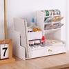 Large Capacity Wooden Desktop Organizer with Angled Pen Holder and Drawer