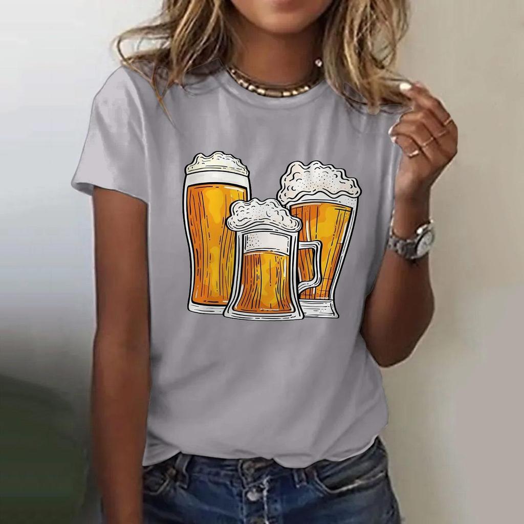 Women's Casual Pullover Short Sleeve T Shirt Oktoberfest Beer Festival Graphic Top Crew Neck Tee