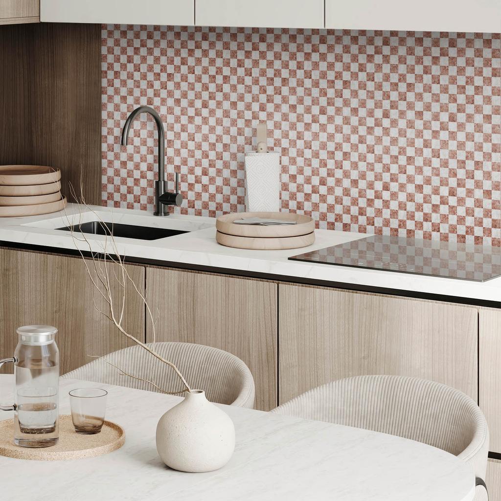Printed Vinyl Wall Tiles for Dining Room Marble Checkerboard Pattern 20x20x20 Cm