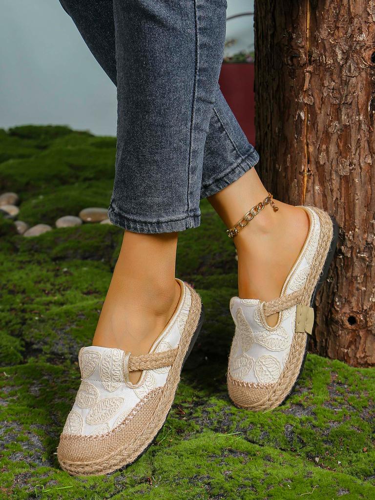 Women's Elegant Soft Sole Flats, Casual Linen Round Toe Slip-on Walking Shoes, Breathable Low-top Daily Footwear