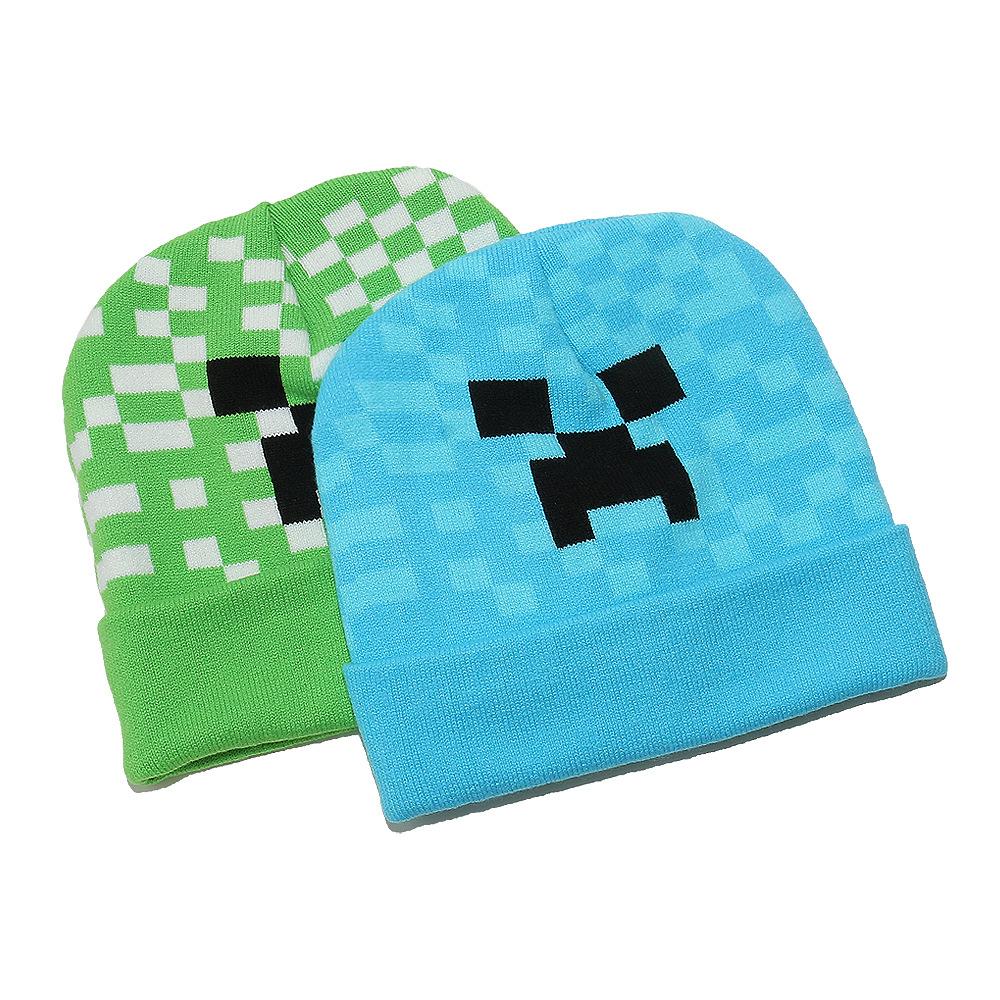 Novo gorro de malha jacquard quadrado de desenho animado Minecraft outono e inverno chapéu de lã quente para exterior Doudou chapéu para o frio