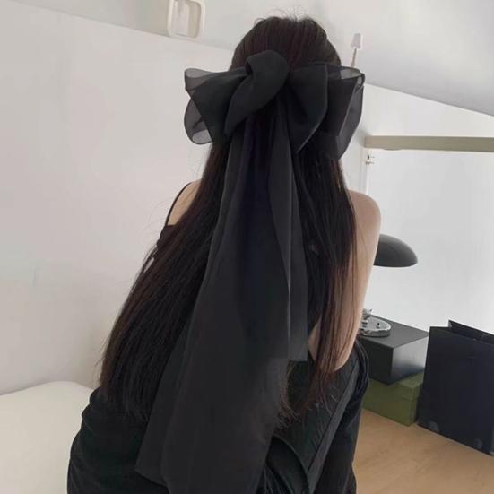 Women Hairpin Long Ribbon Oversized Spring Hair Clip Bowknot Decor Sweet Look Hair Styling Tool Hair