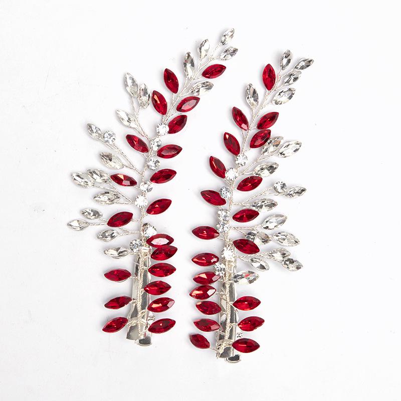 

2024 Handmade Bridal Rhinestone Hair Clips - Women s Crystal Alloy Updo Accessories червоний