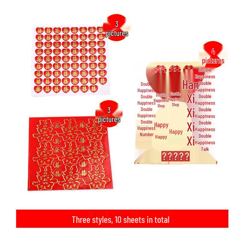Double Happiness Festive Stickers: Cup, Envelope, Egg, and Window Self-Adhesive Seals for Weddings