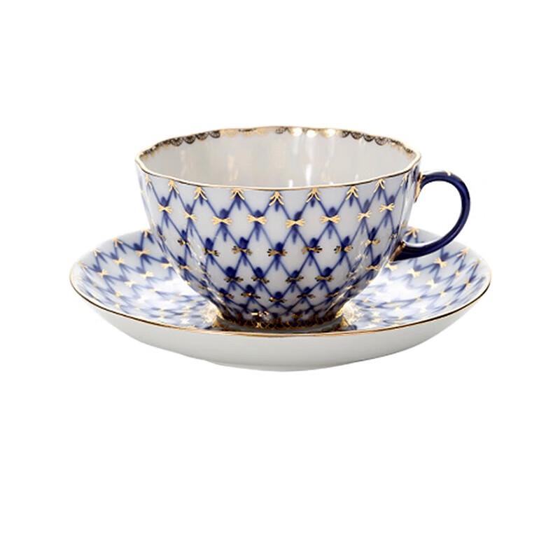 Ломоносовский Императорский Фарфор Кобальтовая Сетка Чашка с Блюдцем