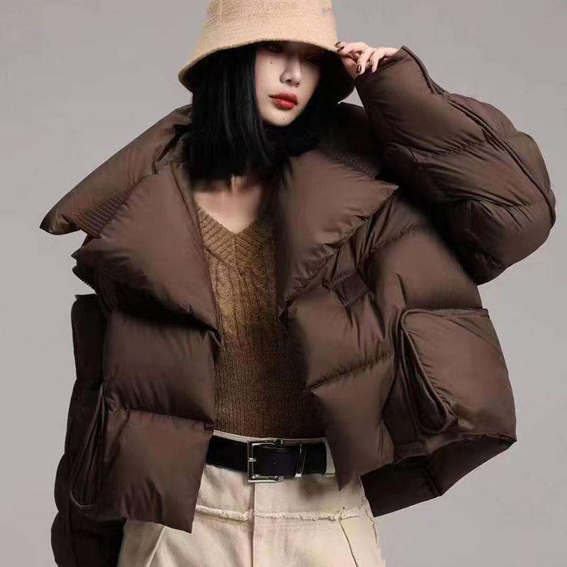 Jaqueta Puffer de Inverno Feminina Casaco Curto de Penas Streetwear Parkas Quentes Mangas Outwear
