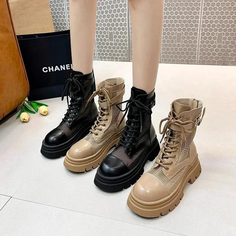 2024 New Solid Color Thin Hollow Mesh Fashionable, Comfortable, Non Slip, Breathable, Wear-resistant Women's Short Cool Boots